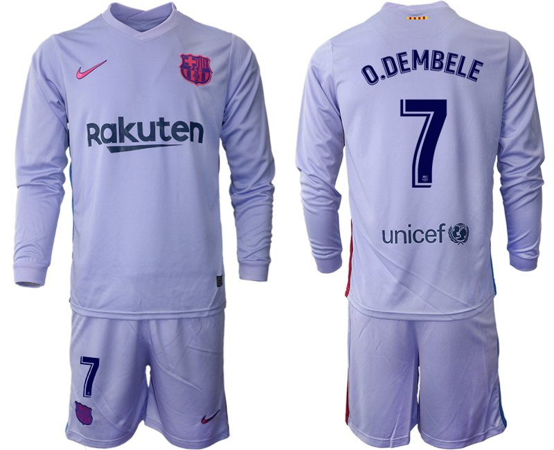 Men 2021-2022 Club Barcelona Second away purple Long Sleeve #7 Soccer Jerseys